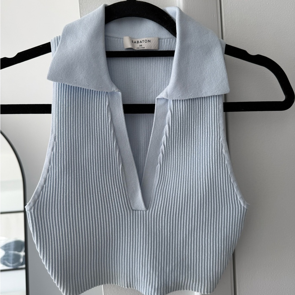 Babaton Sky Blue Ribbed Crop Top